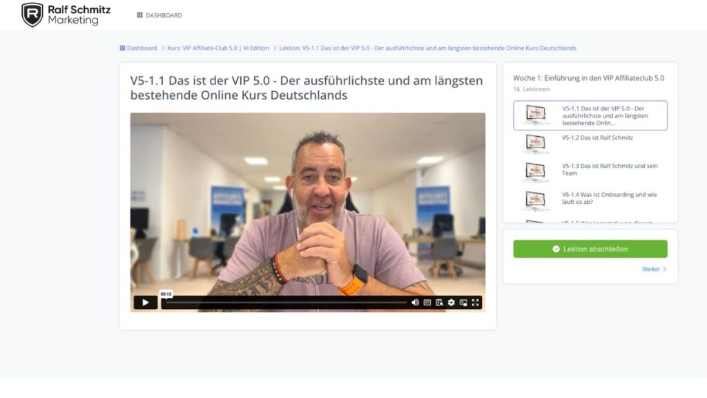 Vip Affiliate Club 5.0 von Ralf Schmitz - Lektion